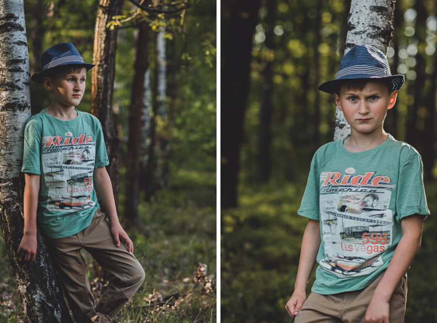 Chłopiec w kapeluszu w lesie