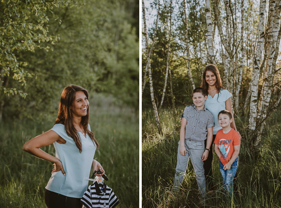 Dwóch chłopców i kobieta w lesie