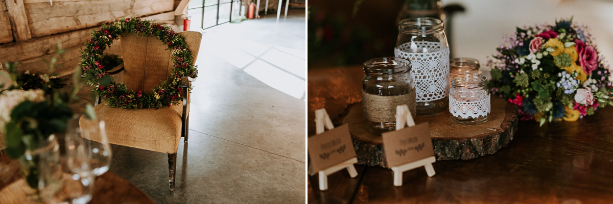 Rustykalne słoiczki i wieniec ślubny